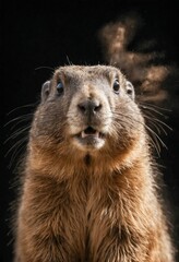 Marmot Wild Animal Elegant Dramatic Portrait On A Mist Dark Background