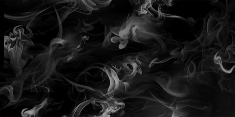 Smoke steam set of airborne particulates and gases emitted. Gray smokes or steam, for use on dark background. Realistic cigarette smoke or steam waves of hot coffee or tea. Food steam, hookah or vapor
