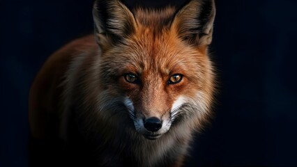 Fototapeta premium Majestic Red Fox Close-Up – Intense Gaze on Deep Black Background