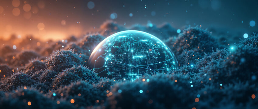 Wallpaper with a futuristic plot and future technologies - Powered by Adobe