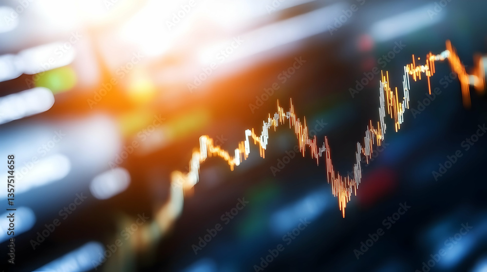 Poster stock market chart with line graph in blue and orange finance investment data analysis background wi