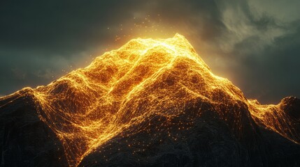 Generic Peak Massive Scene Glowing Threads Nest Golden