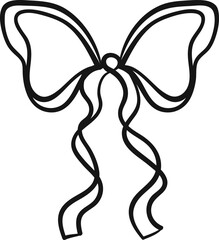Small bow for stockings, drawing. Freehand doodle drawing. One decorative bow, sketch.