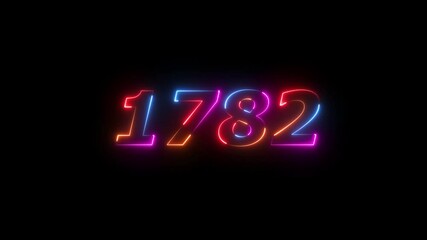 neon sign 1782 ,Four neon color Glowing neon number text background 4k video animation . 1782  title metal text on black alpha channel background
