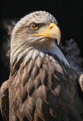 Fototapeta premium Bald Eagle Wild Animal Elegant Dramatic Portrait On A Mist Dark Background