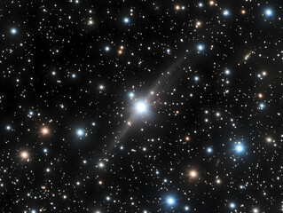 Obraz premium Vibrant Starfield with Dominant Central Star and Scattered Cosmic Dust in Deep Blue Outer Space a Mesmerizing Display of Celestial Light