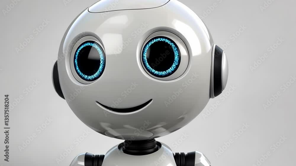 Aufkleber friendly robot character with glowing blue eyes showcasing advanced technology and design in a neutr