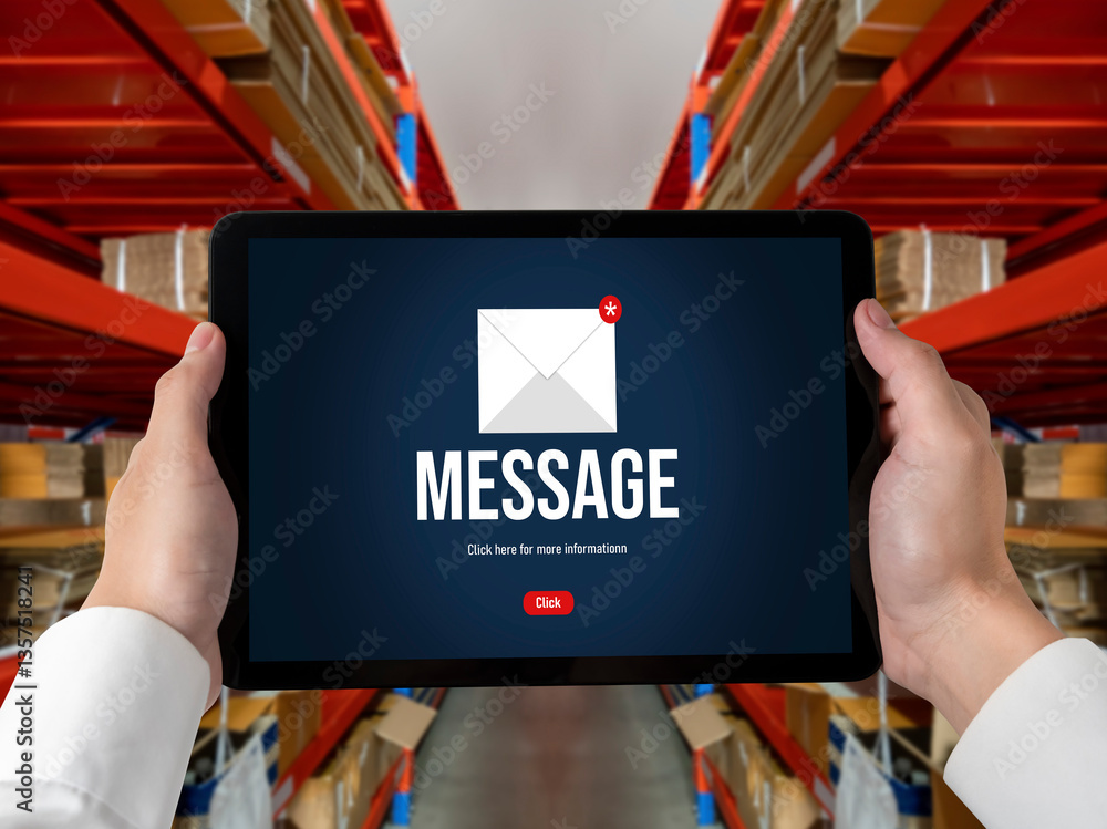 Poster email notification message showing on computer screen snugly. digital marketing message information 