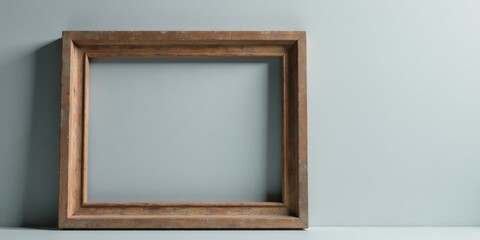 Rustic Wooden Frame Against a Light Grey Wall, Ready for Your Design or Artwork Presentation