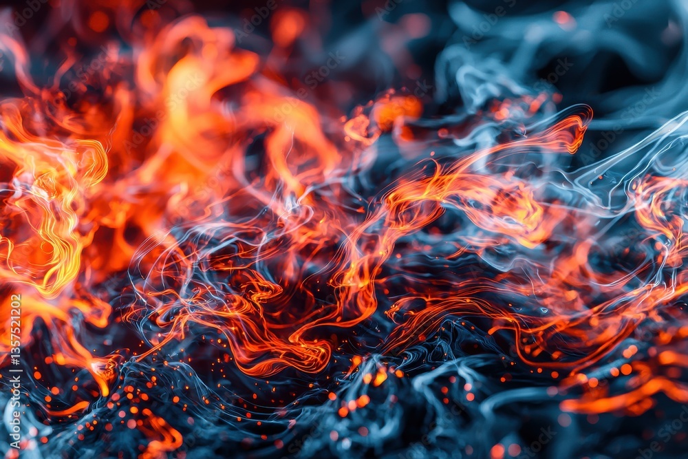 Poster captivating abstract background featuring intertwining streams of orange and blue light, creating a 