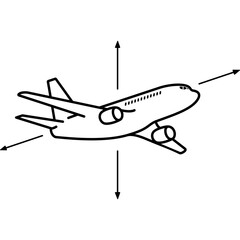 Airplane with drag and thrust force. An illustration that shows the forces acting on a plane. Vector outline icon. 