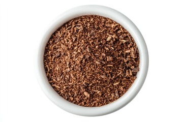 Dried Cloves in a White Ceramic Bowl, Showcasing Ground Spice with Whole Cloves Isolated on a Bright Background
