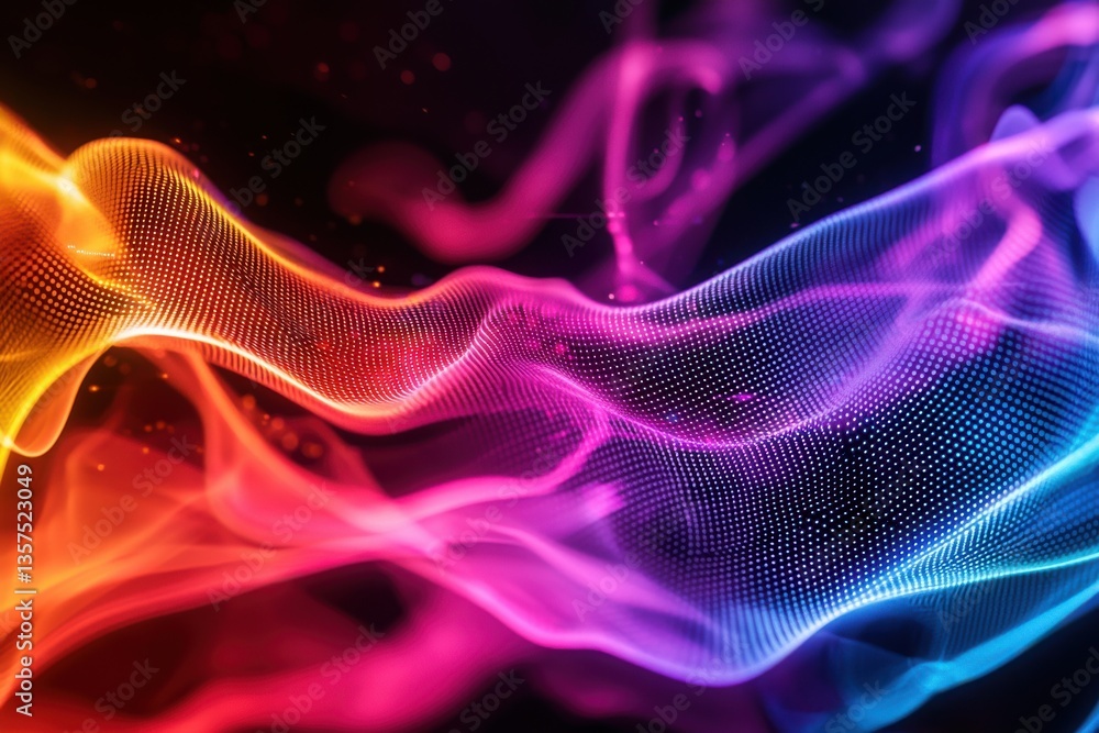 Poster abstract flowing data stream with vibrant neon colors, creating a dynamic and modern technological a