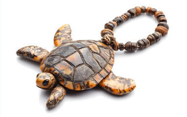 Naklejka premium Artisan Turtle Pendant with a Glossy Finish Isolated on White Background.