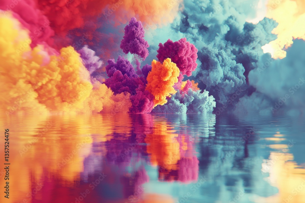 Poster a vibrant landscape of colorful clouds reflected on water creates a surreal and ethereal atmosphere 