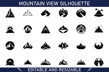 Mountain View Silhouette Icons Editable, Resizable, Vector Graphics