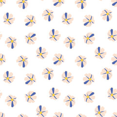 Seamless floral pattern, repeating cosmos flowers. Repeating background, print, repeatable texture, petals, blossoms,  for textile, fabric, wrapping print. Flat vector illustration.