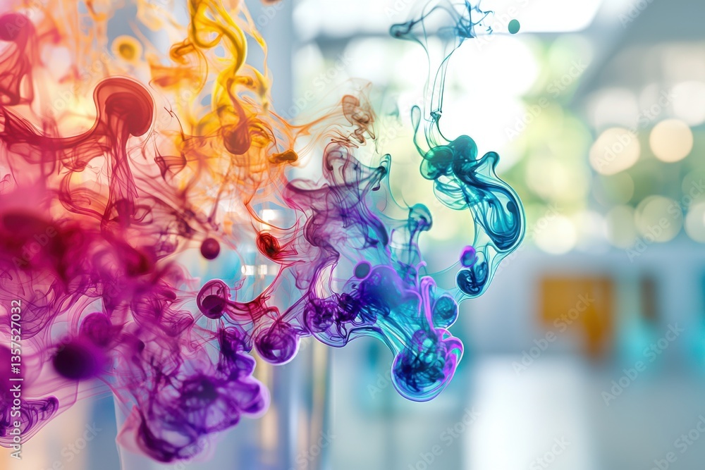 Poster an abstract display of vibrant colorful inks swirling together in a clear medium, creating mesmerizi