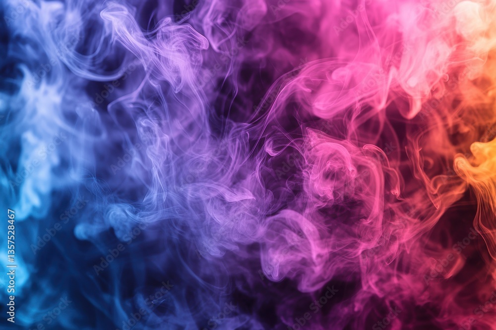 Poster an ethereal abstract background featuring swirling smoke patterns in vibrant colors, creating a mesm