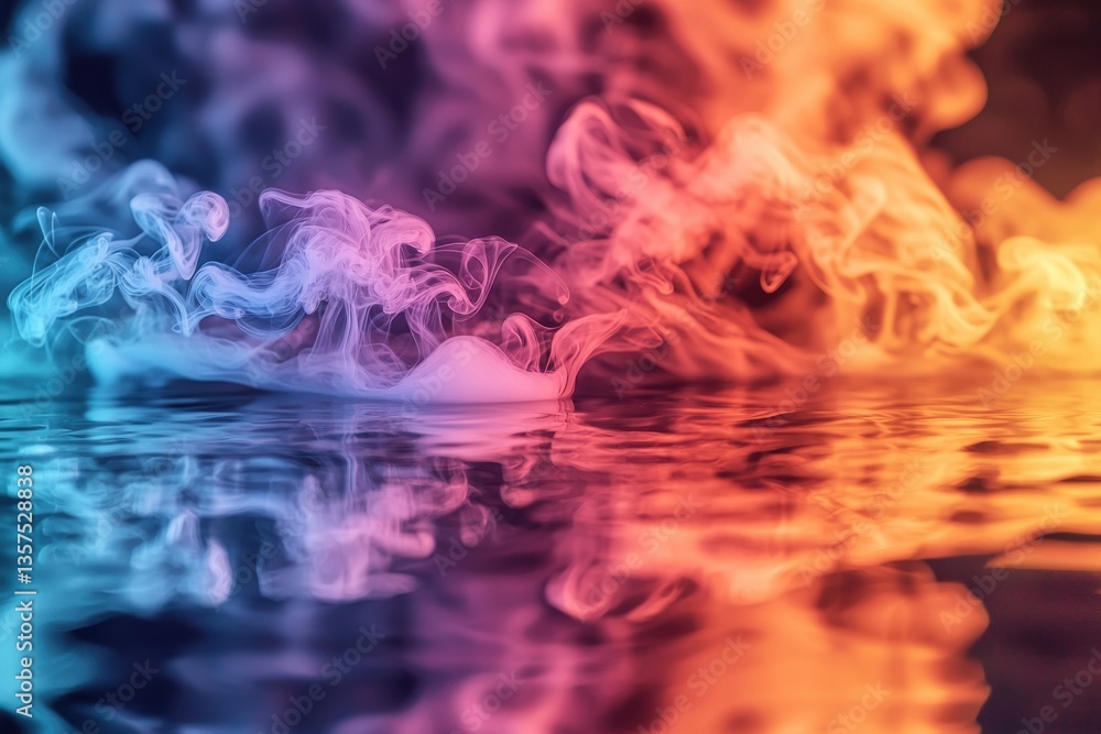 Poster captivating shot of colorful smoke merging with water, creating an abstract and dynamic effect, show