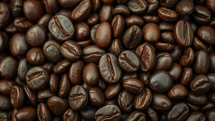 Obraz premium Close-up of Roasted Coffee Beans with Shiny, Varied Textures and Colors Background