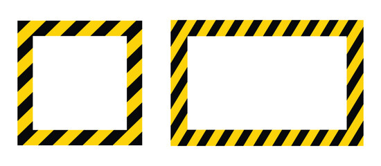 warning square and rectangle frame with yellow and black diagonal stripes icon vector. warning empty frame icon. warning sign. Caution Tape Border Set. warning template. vector illustration