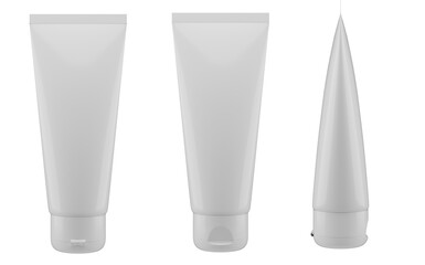cosmetic tube isolated on white with different side isolated mockup tamplate package dusign.