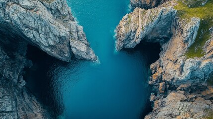 Naklejka premium Exploring coastal cliffs aerial view nature photography serene ocean vibrant blue waters