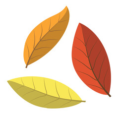 Icon of Three Autumn Leaves in Warm Shades of Yellow, Orange, and Red. A Seasonal and Decorative Nature Element.