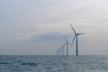 A wind farm in the North Sea and the Thames estuary off the east coast of England.