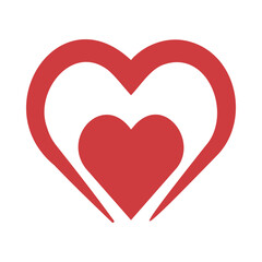 Double Heart Icon. A Heart-Shaped Bow with a Small Heart Inside. Red Monochromatic Icon in Flat Design.