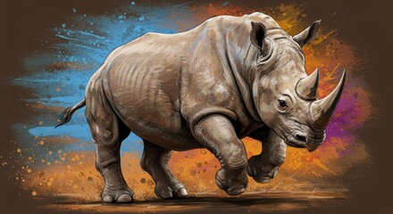 Fototapeta premium Artistic illustration of a rhinoceros on a splash background style