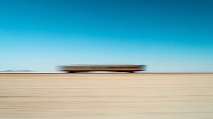 Motion Blur of a Train on a Railway Track Under a Clear Blue Sky