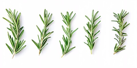 Fototapeta premium Vibrant green rosemary leaves meticulously placed on a clean white surface