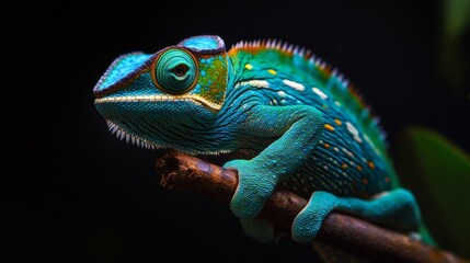 Obraz premium Charming chameleon in lush green habitat nature photography close-up view vivid colors and details