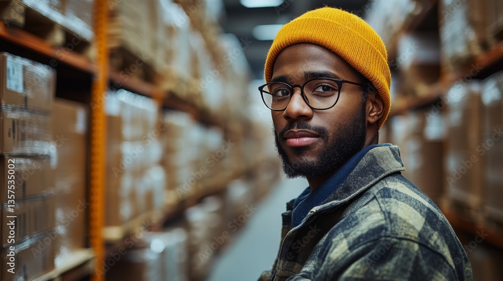 Poster a logistics expert organizes inventory in a warehouse, emphasizing efficient sorting and fulfillment