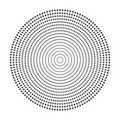 Abstract Circular Dotted Pattern with Concentric Rings, Black and White Geometric Vector Design for Digital Backgrounds