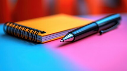 Bright composition of a spiral notebook and a pen ready for creative work