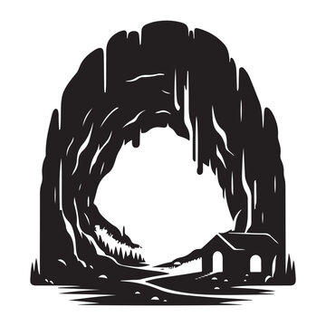 recommend clip art: Cave entrance silhouette vector illustration mysterious adventure location