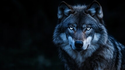 Fototapeta premium Majestic wolf encounter forest wildlife photography nighttime close-up nature's raw beauty