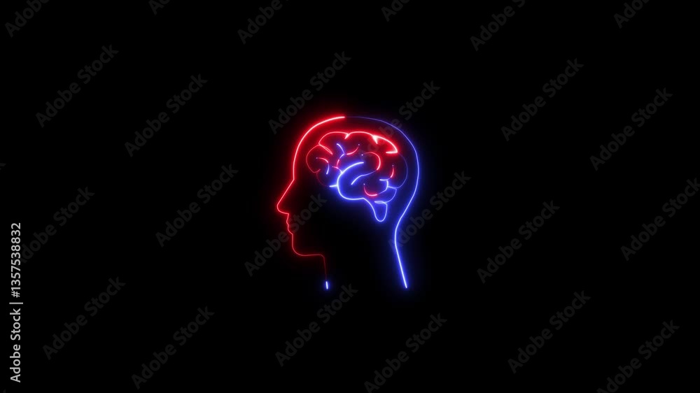Poster brain concept neon line .neon brain icon animation. futuristic glowing polygonal diagram of the huma