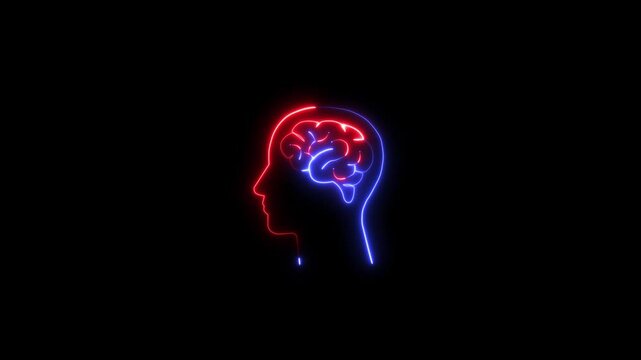 brain concept neon line .Neon brain icon animation. Futuristic glowing polygonal diagram of the human brain in the form of connected lines. Abstract circuit brain