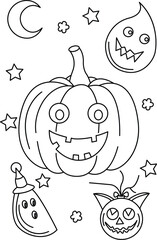 Halloween line art hand drawn coloring page
