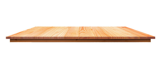 Wood countertop or long wooden table isolated on transparent background in vintage design, Empty interior kitchen counter mockup for product display presentation, png file