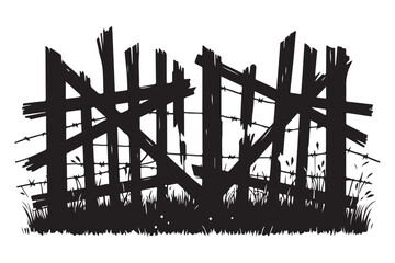 Old Broken Wooden Fence Silhouette Vector For Farm Style Decor © Creative Image  