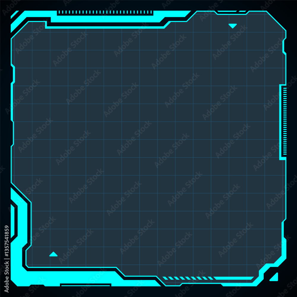 Poster frame hud futuristic interface with a grid for display. the bright blue outlines the dark area