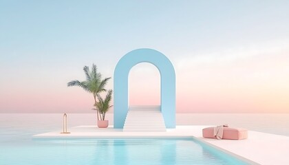 Pastel Archway by Pool at Sunset.
