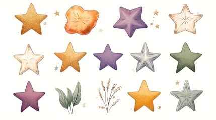 Pastel Star & Botanical Clipart Set.