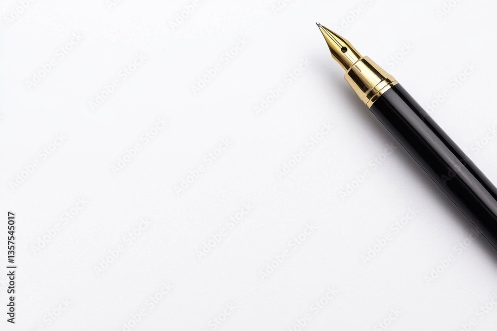 Poster a close-up of an elegant fountain pen resting on a blank sheet of paper, emphasizing simplicity and 