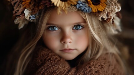 Naklejka premium Child with autumnal floral crown
